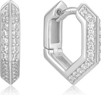 Ania Haie Pav&eacute; Shield Huggie Hoop Earrings in Silver at Nordstrom