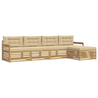 vidaXL Conjunto De Sof&aacute;s De Exterior Con Coj&iacute;n 5 Pcs Y Beige Poli&eacute;ster Vidaxl