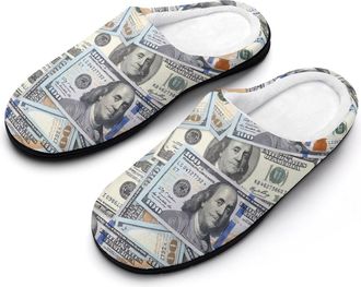 Generic 100 Dollar Bills Mens House Slippers Memory Foam Washable Cotton Slip on Home Shoes