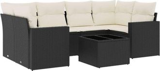 vidaXL Set De Comedor De Jard&iacute;n 7 Pzas Y Cojines Rat&aacute;n Sint&eacute;tico Negro Vidaxl