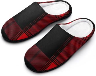 Generic Buffalo Scottish Tartan Plaid Checkered Red Fashion Cotton Slippers for Women Memory Foam House Slippers Non-Slip House Bedroom Shoes