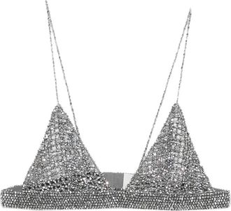 Golden Goose Hand Made Crochet Bra Cotton Yarn And Crystal Mixed Sizes Beads