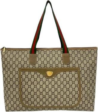 Gucci Pre-owned Vintage Sherry Line Plus PVC Leren Tote Tas - Dames - Vintage Shopper - Bruin - ONE Size - Leer - Vintage