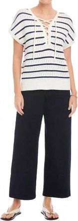 Fifteen Twenty Beth Crochet Stripe Lace-Up Sweater In Off White