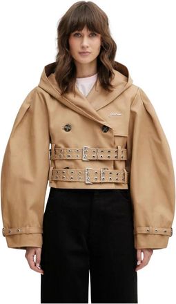 Ganni Jassen, Dames, Beige, L, Katoen, Bonded Cotton Short Trench Jacket