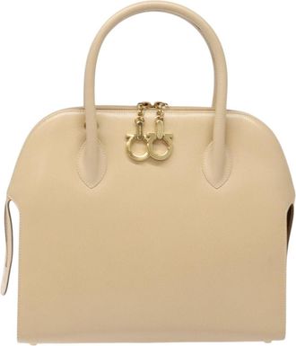 Ferragamo Convertible Dome Gancini Leather Beige Leather Handbag (Pre-Owned)