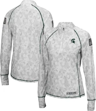 Colosseum Womens Colosseum White Michigan State Spartans OHT Military Appreciation Officer Arctic Camo Fitted Lightweight 1/4-Zip Jacket at Nordstrom, Size