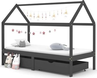 vidaXL Estructura De Cama Infantil Y Cajones Madera Pino Gris 90x200cm Vidaxl