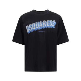 Dsquared2 T-Shirts, male, Black, Size: 2XL Iconic Monogram Cotton T-Shirt