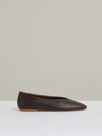 Reiss Chocolate Leather Rounded-point Toe Ballet Flats, X09