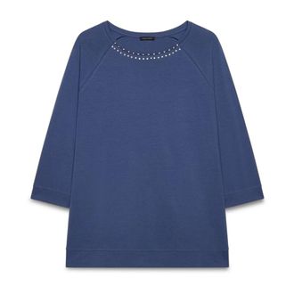 Fiorella Rubino Hoodies & sweatvesten, Dames, Blauw, S, Katoen, Katoenen T-shirt met Strass en Studs