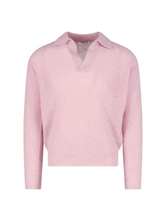 Auralee Pink Pastel Fuzzy V-Neck Sweater