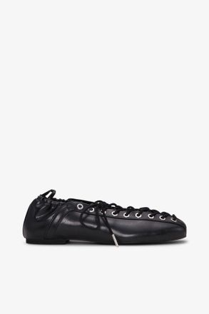 Ganni Black Lace-Up Ballerinas in Oleatex - Size 35 Oleatex&acirc;&cent;