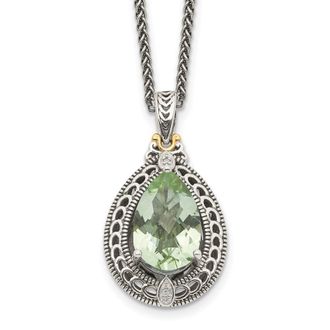 Diamond2Deal Sterling Silver with 14K Accent Diamond and Green Quartz Pendant Necklace