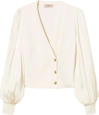 Twinset Asymmetrische V-hals gebreide top met overslag - Dames - Blouses - Wit - L - Polyester - Overhemden