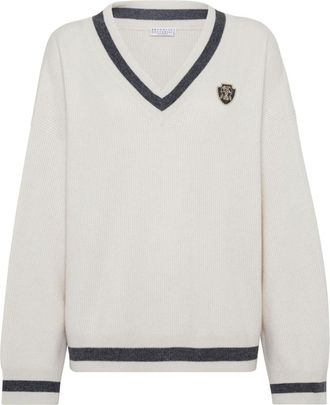Brunello Cucinelli Maglione con applicazione - Bianco