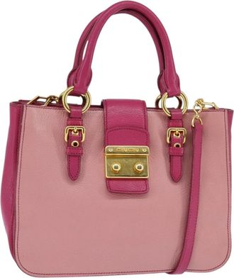 Miu Miu Madras Convertible Lock Tote Leather Pink Leather Handbag (Pre-Owned)