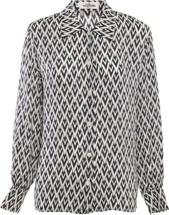 Valentino Zijden blouse met V-patroon - Blauw