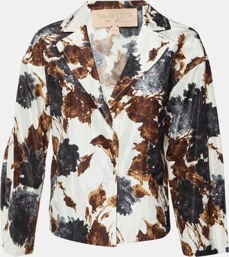 Giambattista Valli Beige Abstract Botanical Print Silk Jacket