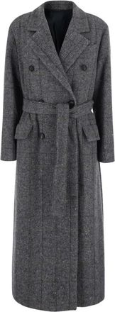 Brunello Cucinelli Jassen, Dames, Grijs, S, Katoen, Gekkooste Dubbele Jas