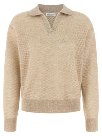 Brunello Cucinelli Beige Textured Shirt Collar Polo