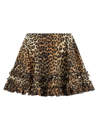 Ganni Leopard Duchesse Nylon Skirt - brown
