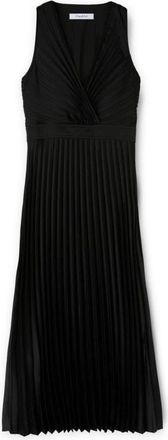Motivi Pliss&eacute; Midi Jurk met Ruguitsnijding - Dames - Feestkleedjes - Zwart - 2XS - Polyester - Kleedjes