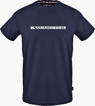 Aquascutum Mens Lacoste Lettering Crew Neck Short Sleeve Jersey T-Shirt - Navy - Size: 2X large