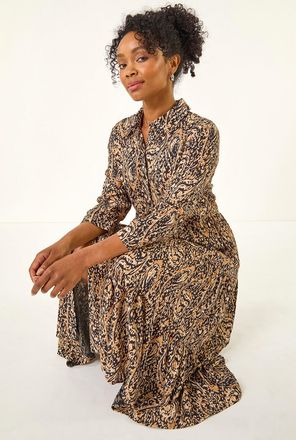 Roman Abstract Print Tiered Midi Dress