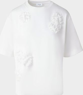 Akris 3D Carnation Applique Short-Sleeve Cotton Jersey T-Shirt