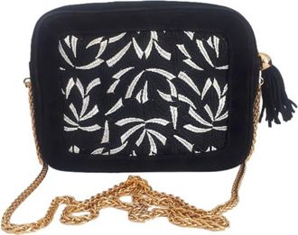 Escada Black & White Suede Embroidered Camera Bag