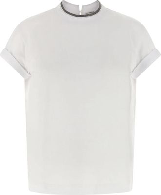 Brunello Cucinelli T-shirt met Monile Detail - Dames - Blouses - Wit - L - Katoen - Overhemden