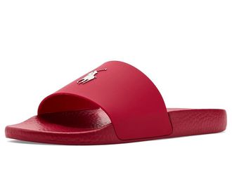 Polo Ralph Lauren Signature Pony Slides Mens Wedge Shoes Red/Deckwash White : 10 D - Medium, Synthetic