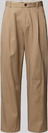 Tommy Hilfiger Wide Fit Bundfaltenhose aus reiner Baumwolle in Beige, Größe 31/32