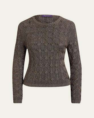 Ralph Lauren Collection Metallic Cable-Knit Crewneck Sweater