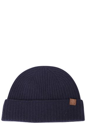 Eleventy Ribbed Cashmere Beanie with Logo Patch