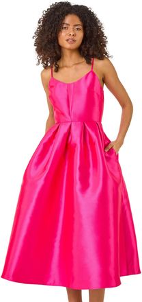 DUSK Womens Twill Cami Pleated Midi Dress - Pink - Size 16 UK