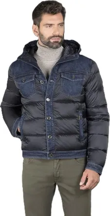Moorer MenS Blue Quilted Jacket With Denim Accents, Size 50