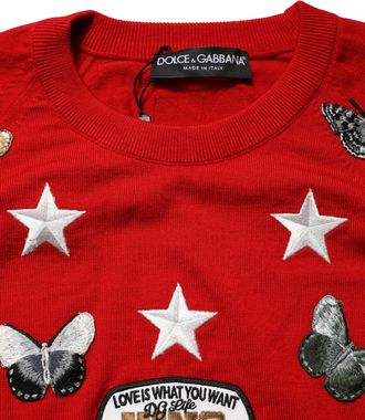 Dolce & Gabbana Multicolor Wool Butterfly Star Men Crew Neck Sweater Virgin Clothing