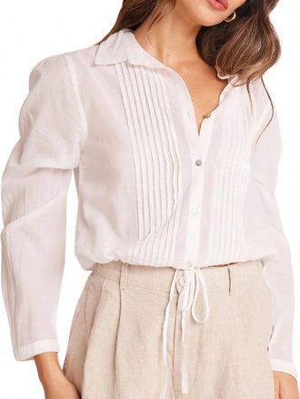 Bella Dahl Womens Pintuck Crop Button Down Shirt In White