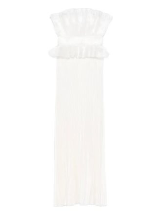 L&rsquo;Id&eacute;e Masquerade ruffled-pleated maxi dress - Neutrals