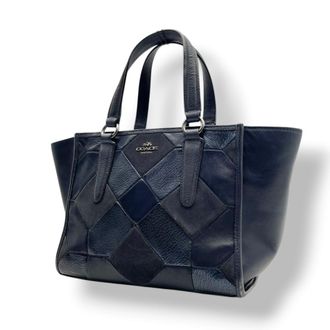 Coach Navy Leather Handbag Shoulder Bag Tote Bag (Pre-Owned)