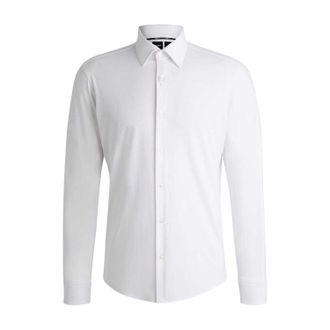 HUGO BOSS Mens Joe Oxford Point Collar Long-Sleeved Shirt (White) Cotton - Size 16.5 inch