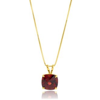 MAX + STONE 14k Yellow Gold 8mm Cushion Cut Gemstone Pendant Necklaces with 18 inch Box Chain