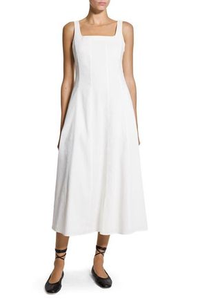 Theory Sleeveless Seamed Linen Blend Fit & Flare Dress in White at Nordstrom, Size 10