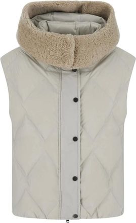 Brunello Cucinelli Gilet imbottito con cappuccio in shearling - - Jackets - Donna - Beige - XS