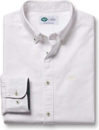 CHARLES TYRWHITT New York Jets Washed Oxford Cotton Shirt - White Size Large by Charles Tyrwhitt