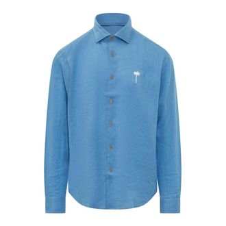 Palm Angels Casual Shirts, male, Blue, Size: 2XL Logo Regular Shirt