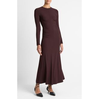 Vince Long Sleeve Ruched Jersey Dress in Dark Fig at Nordstrom Rack, Size X-Large