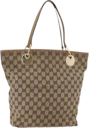 Gucci Pre-owned Tote Bags, female, Beige, Size: ONE SIZE Pre-owned Vintage Canvas Tote